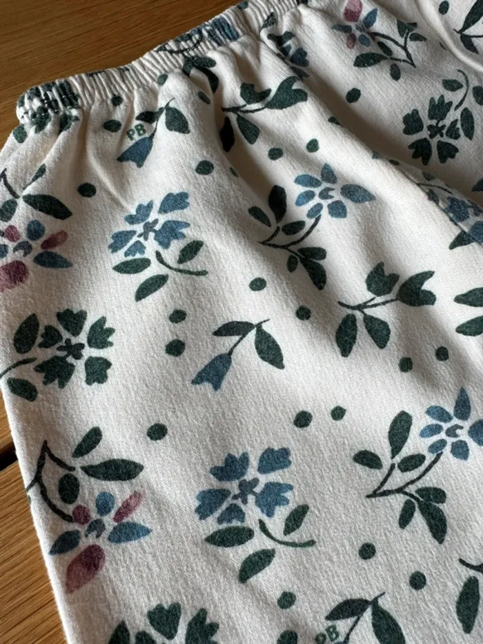 Pyjama 2 pieces en ML en molleton fond beige et fleurs vertes - Taille 4 Ans - photo numéro 14