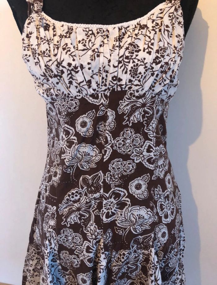 306- Robe fleurie blanc marron - photo numéro 2