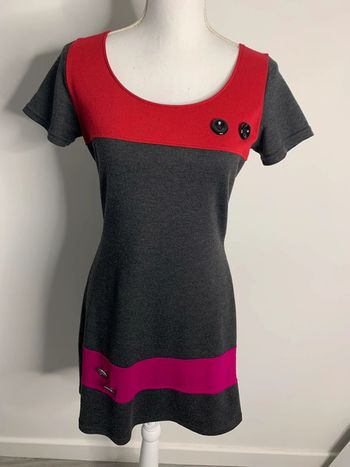 Robe grise rouge et rose T38