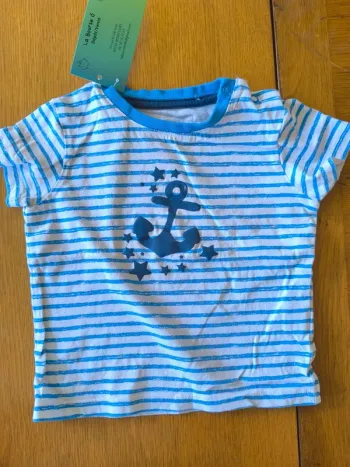 314649 Tee-shirt MC blanc/bleu garçon 18 mois