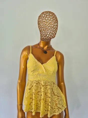 Top en Dentelle Jaune Femme Taille Unique
