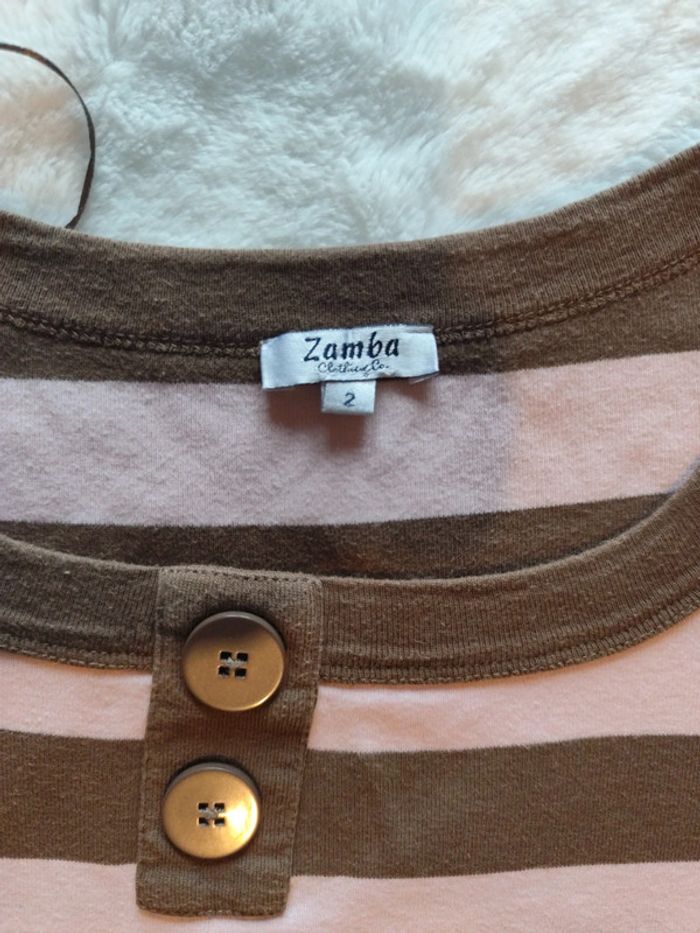 Maillot manche longue femme rayer rose marron marque zamba taille 2 - photo numéro 6