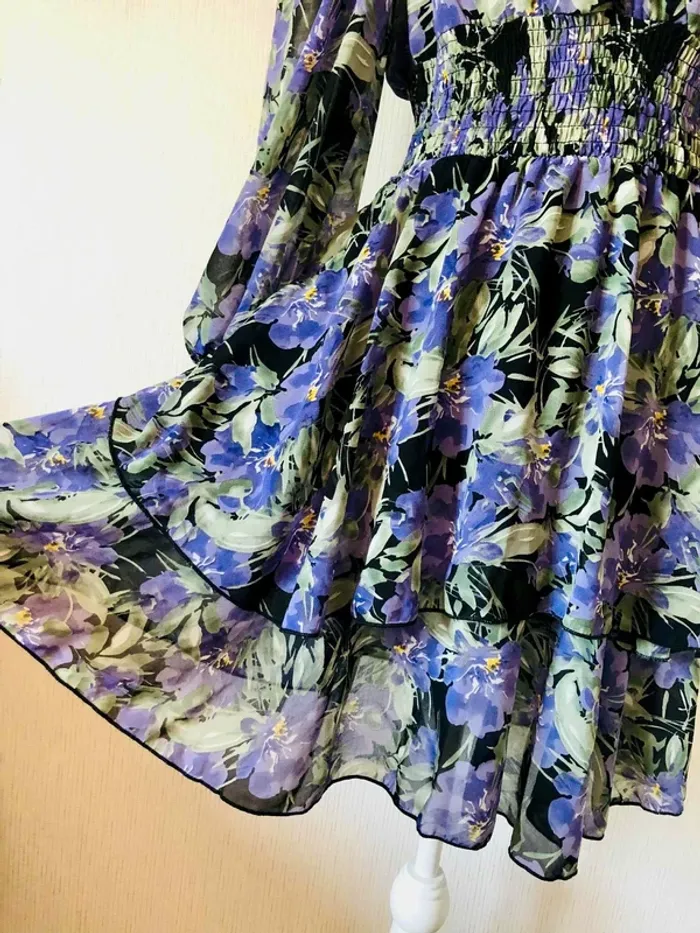 💜🌿Robe courte à volants 36/38 coquette fairycore cottagecore whimsigoth Floral ruffled Mini Dress🌿💜 - photo numéro 9