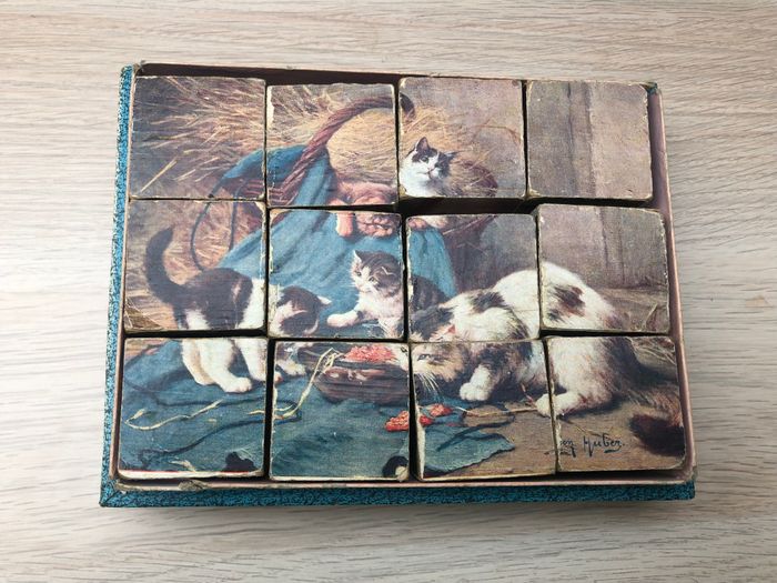 Puzzle 12 cubes en bois vintage - photo numéro 2