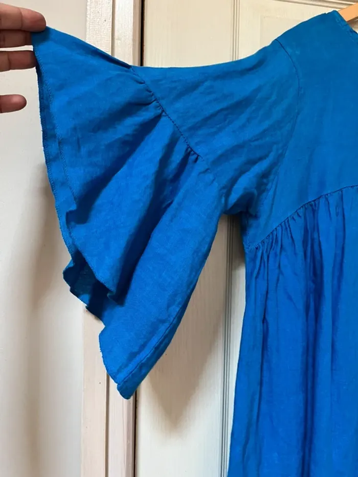 Robe Bleu - Made in Italie - taille 42 Lin et coton - photo numéro 3