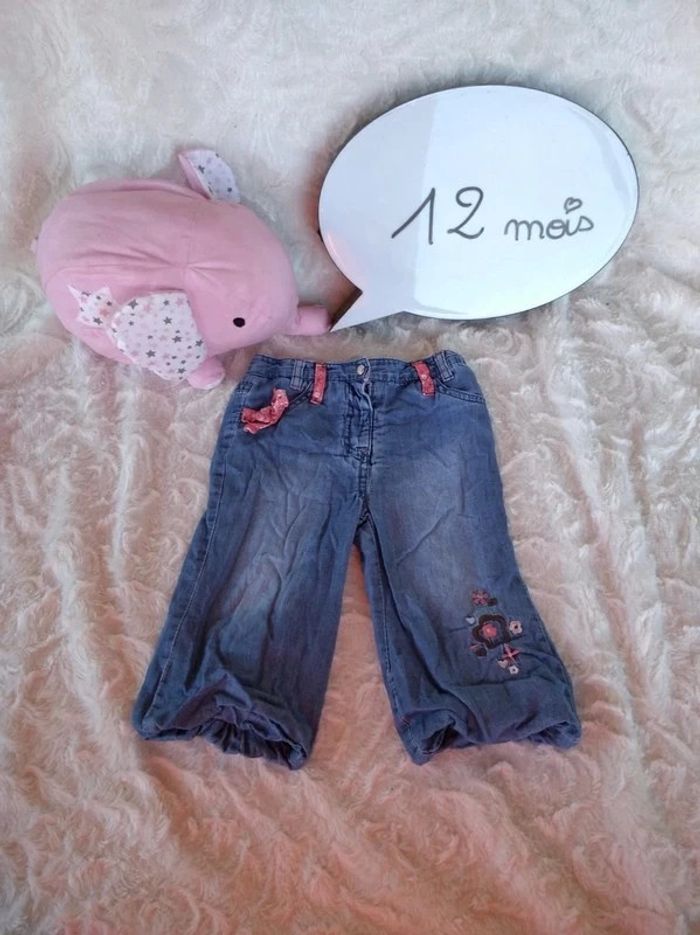 Pantalon doublé style jeans Fille 12 mois Fleurs Gémo 100% coton