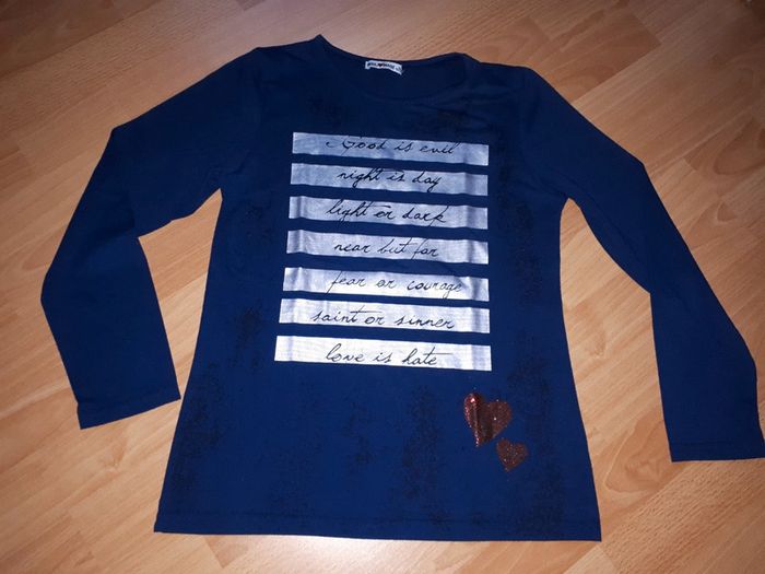 Tshirt ML bleu nuit avec motif argenté T 14 ans