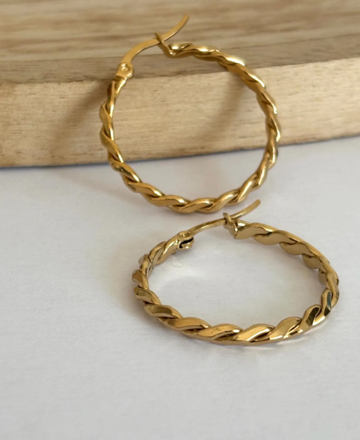 Créoles rondes tresses 30 mm dorées à l'or fin 14 carats - photo numéro 2