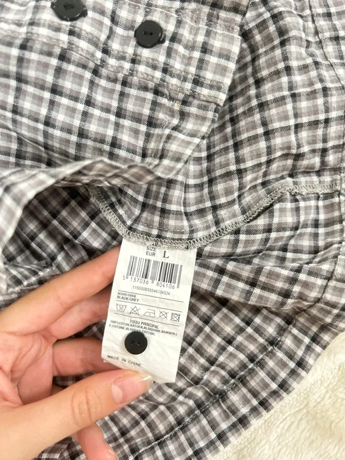 Chemise à carreaux cintrée vintage noire & grise taille L - photo numéro 4