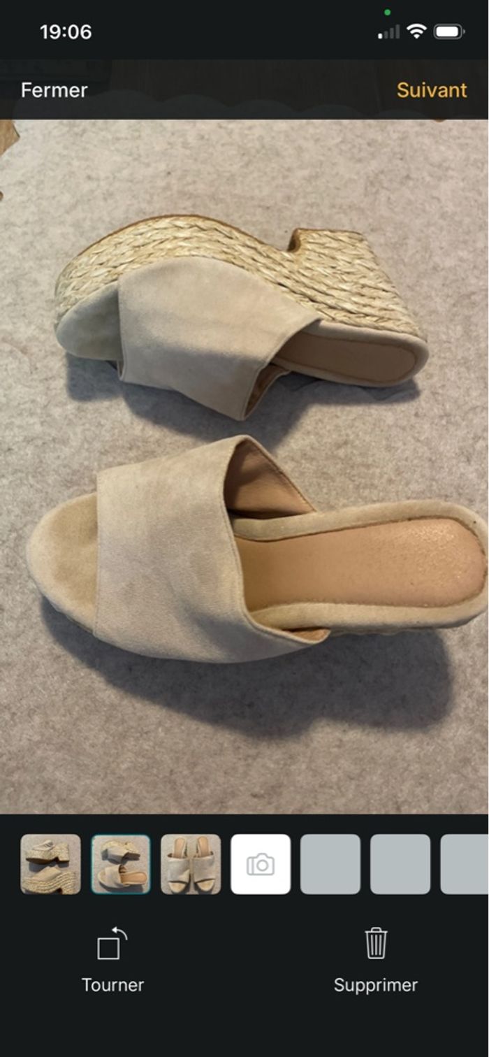 Mules compensées beige, taille 39, talons 10 cm - photo numéro 2