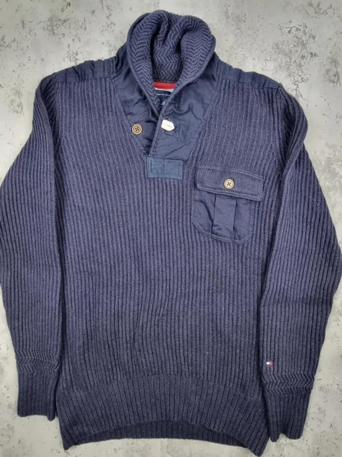 Pull col châle Tommy Hilfiger – Bleu marine – Taille M Hommes (mesures en photos) - photo numéro 3