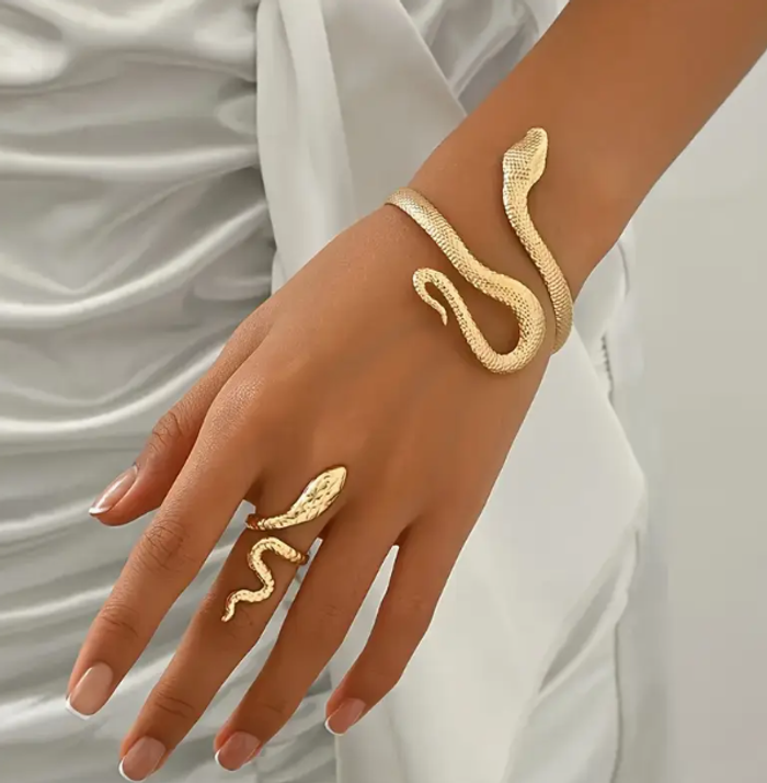 Parure ensemble bracelet + bague serpent **Neuf ** doré or bijou 🐍