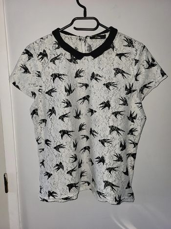 Mim blouse blanche oiseaux col claudine taille 40 L