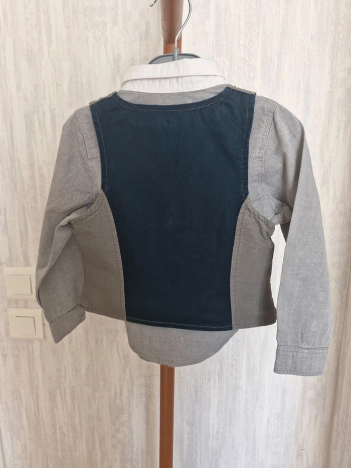 Ensemble garçon 3 ans Orchestra gris coton chemise manche longue + gilet - photo numéro 2