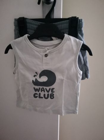 Ensemble 2 pièces t-shirt sans manches + short (Bleu/Vert) 9 mois (74 cm) Kiabi