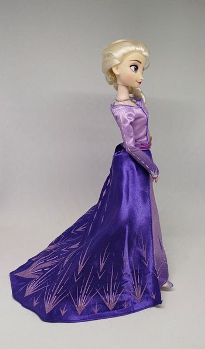 Rare 2 poupées Anna et Elsa Reine des neiges 2 Frozen Disney robe dorée mauve princesse - photo numéro 2