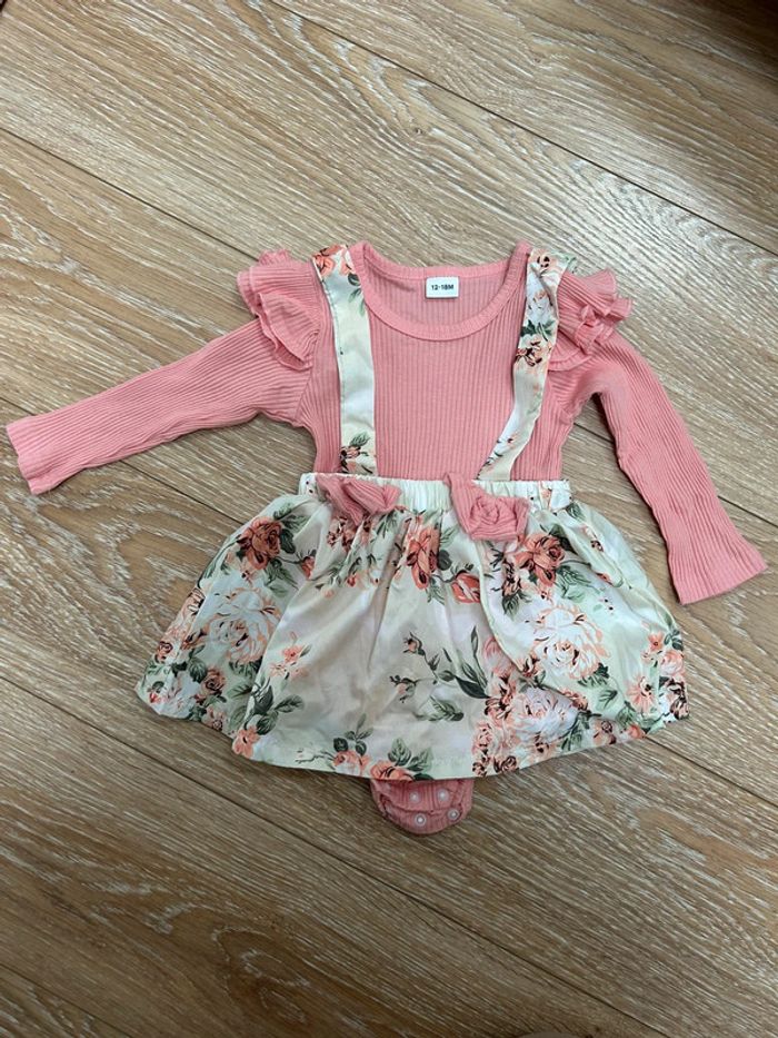 Bodie robe avec fermetures pression fille rose et beige - 12/18 mois neuf