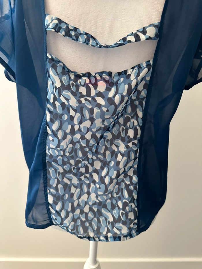 Blouse transparente bariolée ajourée bleue T38 M - photo numéro 6