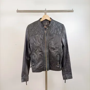Blouson cuir noir matelassé col rond Sud Express modèle Bartok taille L A876