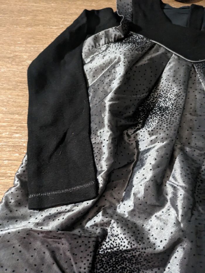 Robe cérémonie grise argent noir col claudine amovible doré catimini originale 6 ans - photo numéro 3