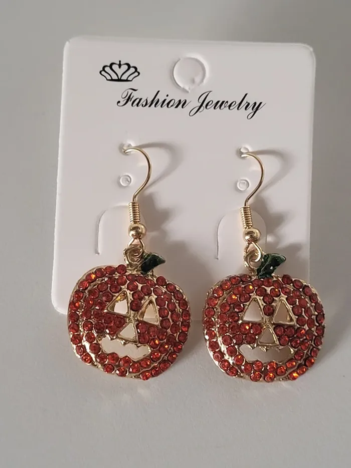 Boucles d'oreilles pendantes citrouille halloween neuves