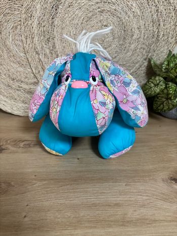 Vintage peluche chien puffalump bleu fleurs rose Silvertoys