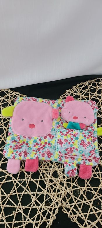 Mots d'enfants doudou plat cochon rose fleur vert