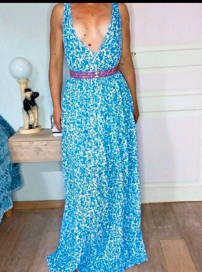 Robe fluide fleurie très longue - Dos nu - Bérénice - 34 - Comme Neuve - photo numéro 4
