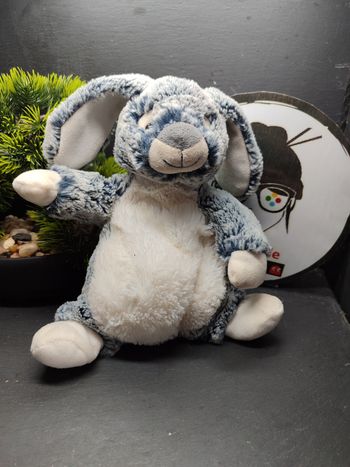 peluche doudou lapin nicotoy Gris Foncé blanc beige billes chiné 