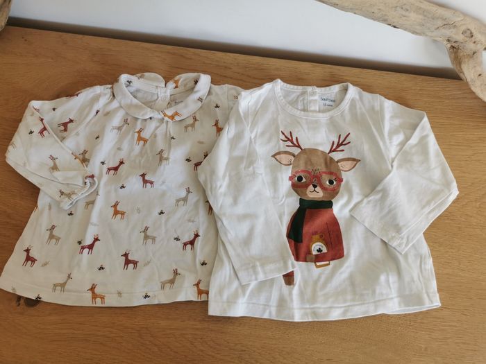 Lot de 3 t-shirts manches longues bébé fille 12mois boutchou et orchestra - photo numéro 2