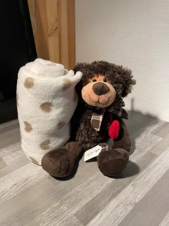 Ensemble peluche et couverture pour enfant.