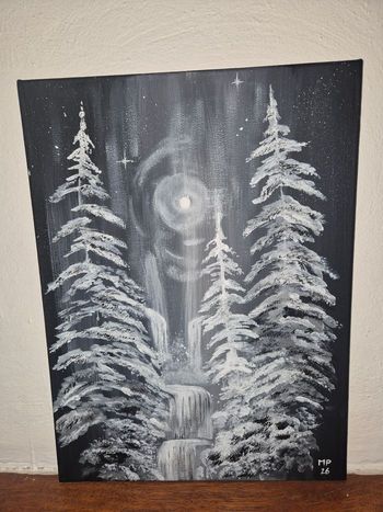 Toile Arbre Pin, Cascade, Lune 