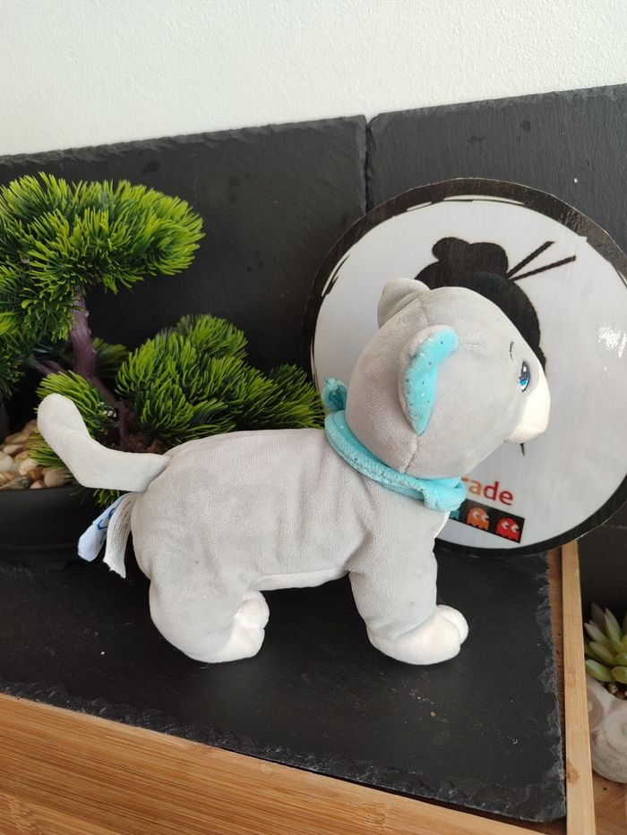 peluche doudou gipsy toys chat gris bleu foulard bandana blanc Paillettes 3464 - photo numéro 2