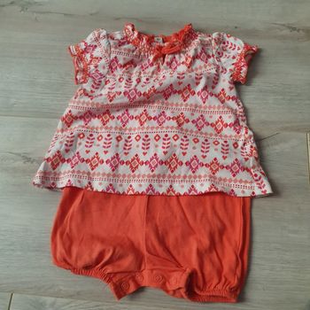 Combi - short 3 mois fille corail et blanc