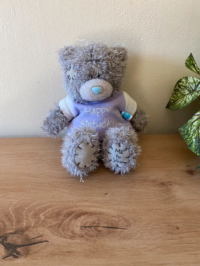 Doudou peluche ours gris Happy birthday me to you
