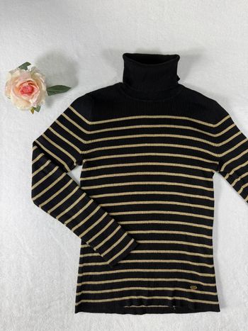 Pull à col roulé Ralph Lauren Femme Taille S Rayé Noir et Jaune, Parfait État