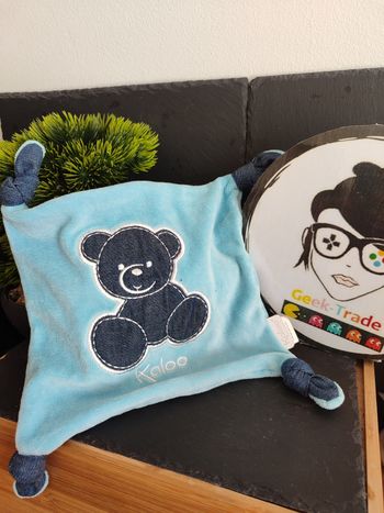 doudou kaloo mouchoir ours denim jeans bleu blanc Turquoise Marine Plat DD003257