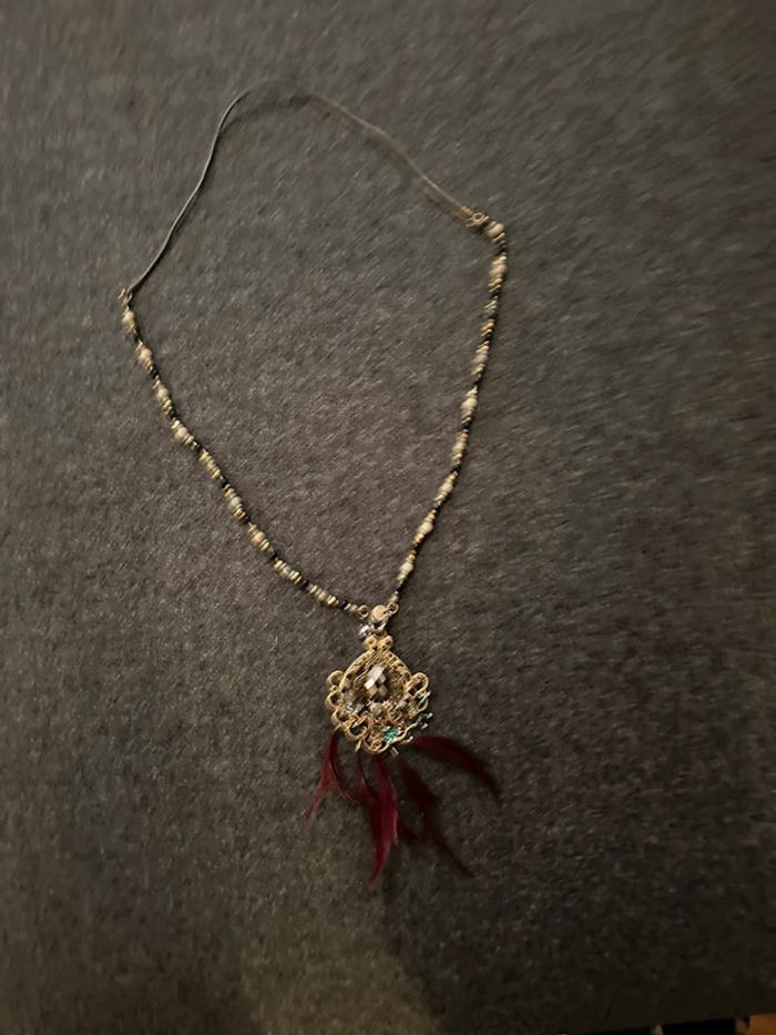Sautoir collier long pendentif et plumes - photo numéro 5