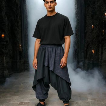 Pantalon large jupe hakama noir et gris M