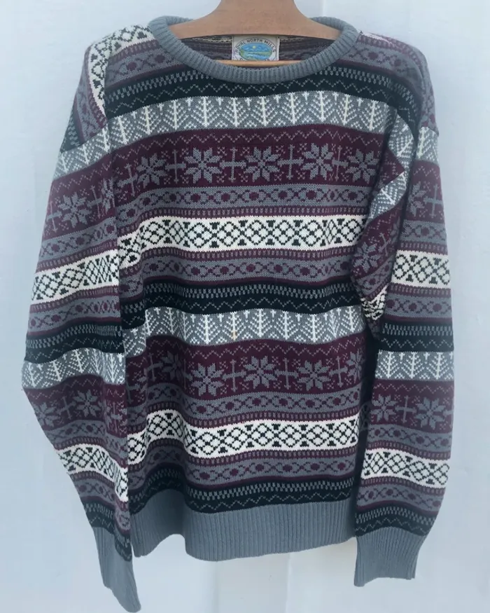 Winter Snowflakes pattern Knit pullover pull vintage made in USA acrylic / wool Mens Large