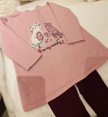 Ensemble petit legging violet et petit pull rose avec des chats 18 mois