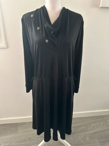 Robe longue drapée noire satinée Vintage T46 3XL