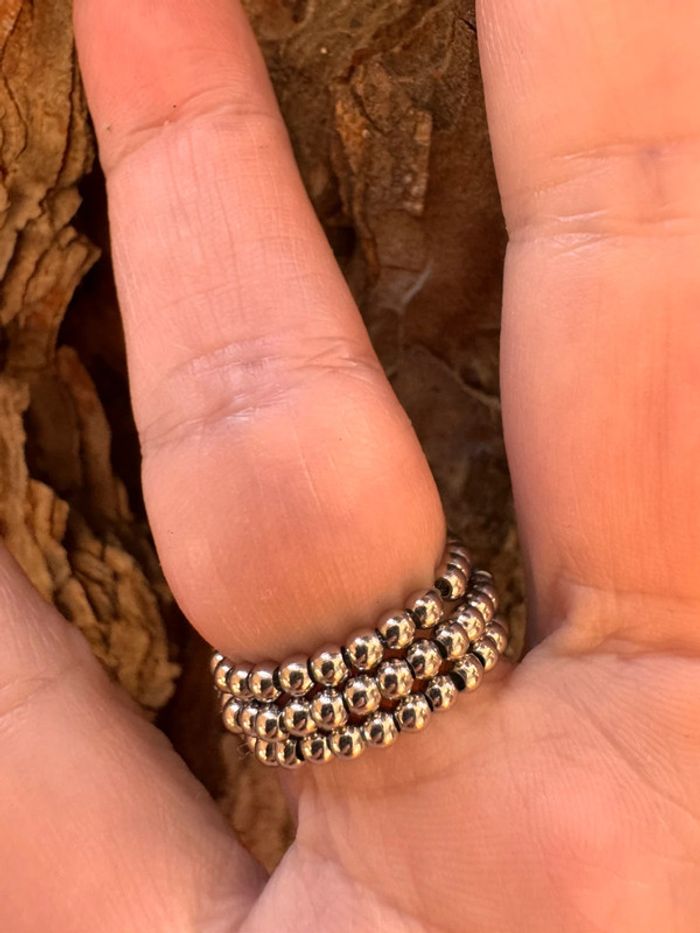 Bague 3 rangs réglable boule étoile en breloque acier inoxydable argent - photo numéro 3