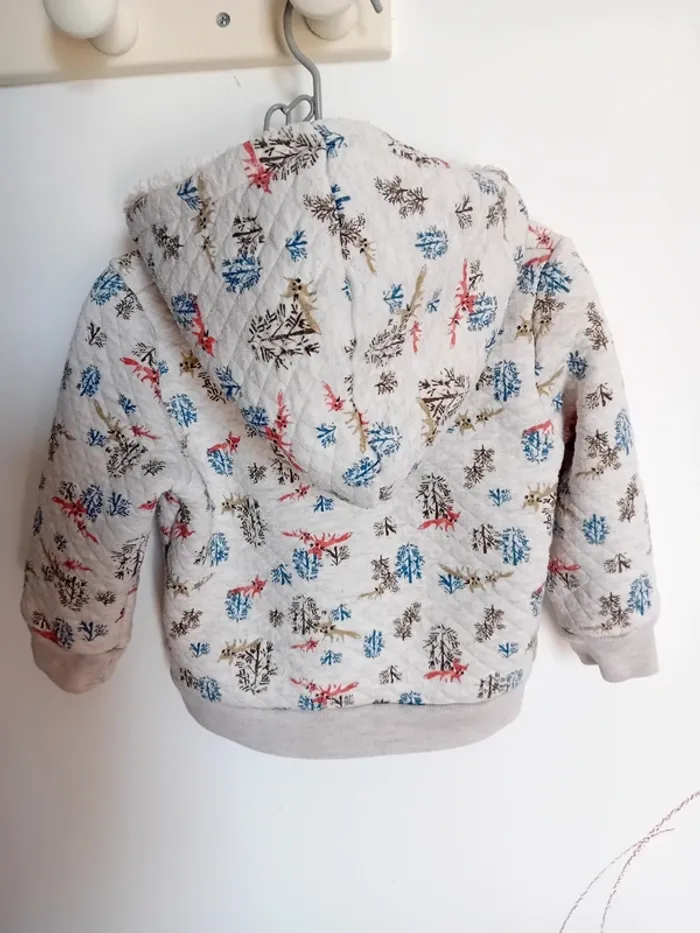 Gilet matelassé et sherpa imprimé petits renards style japonais - photo numéro 2