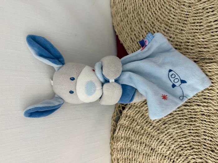 Doudou plat Mouchoir chien Lapin bleu gris SUCRE D’ORGE fusée - photo numéro 2