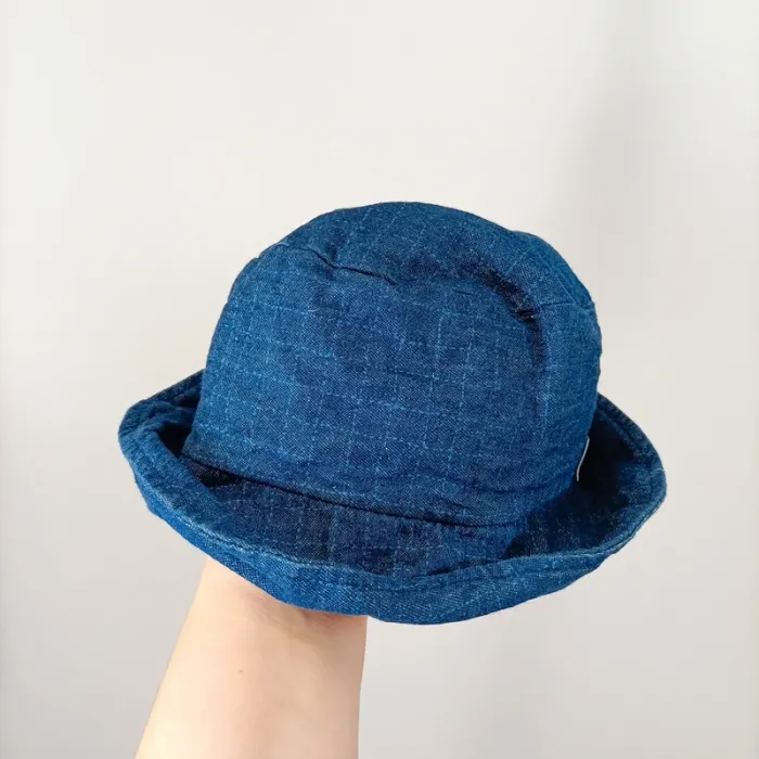 Bob enfant bleu denim chiné Maman Coud doublé coton, chapeau été bébé mixte T001 - photo numéro 2