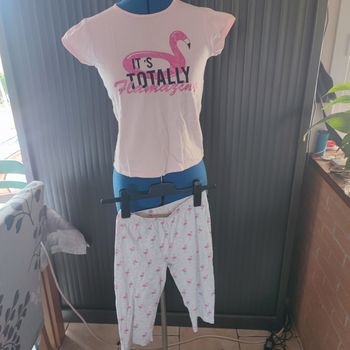 Pyjama rose et gris avec des flamants rose 12ans la twisty company