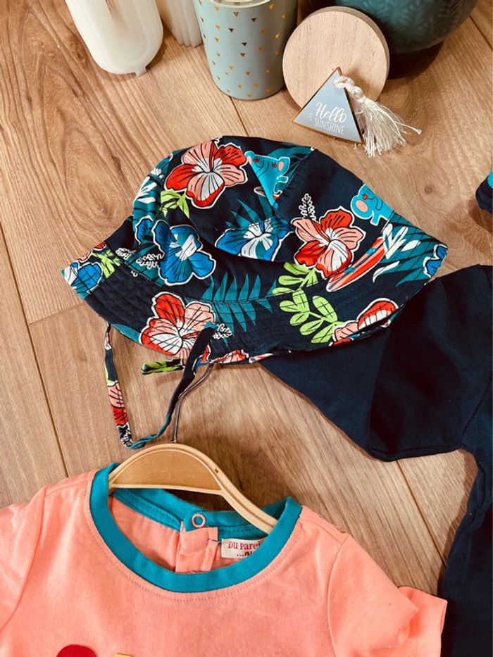 Taille 9 mois ensemble 4 pièces garçon DPAM bleu marine et orange fluo * surf * 💙 - photo numéro 5