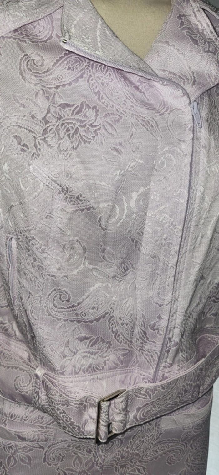 💜 ensemble veste et jupe style perfecto ceinturée effet jacquard lilas - photo numéro 5