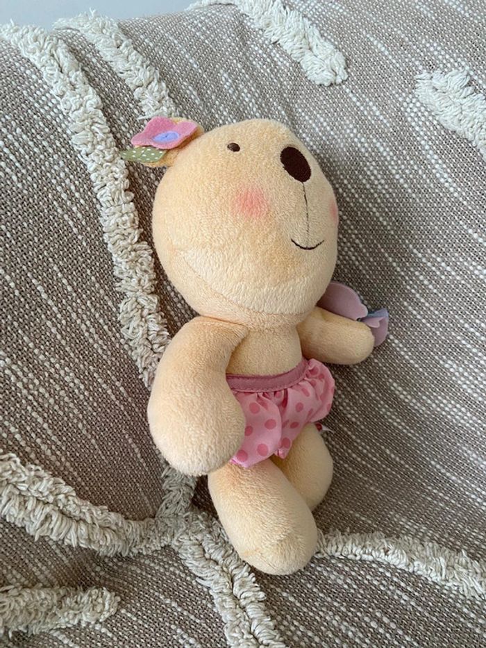 Peluche doudou 27cm Fisher price ours fille beige et rose très bon état - photo numéro 3
